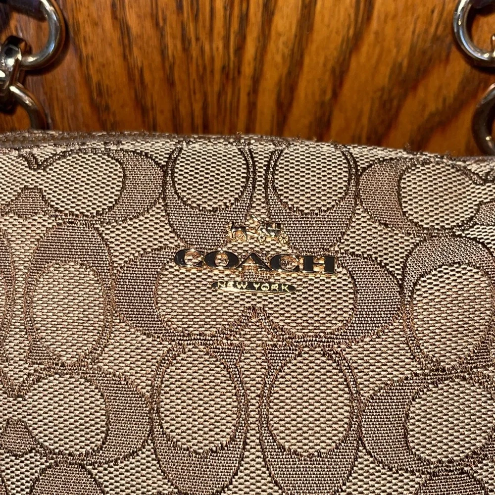 Coach Signature Mixed Leather Satchel/ crossbody / tote bag Brown - Picture 3 of 13